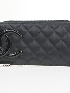 CHANEL CC Cambon Line Zip Around Long Wallet Patent Leather Black Spain 79MA496